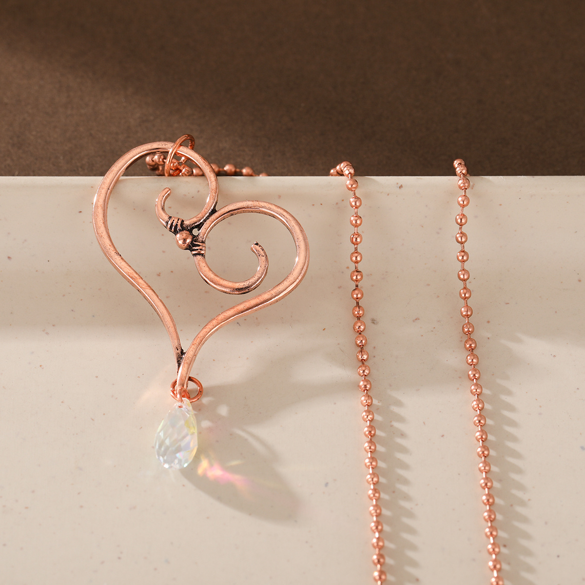Vintage Ethnic Style Hollow-Out Curly Heart Outline Pendant Necklace